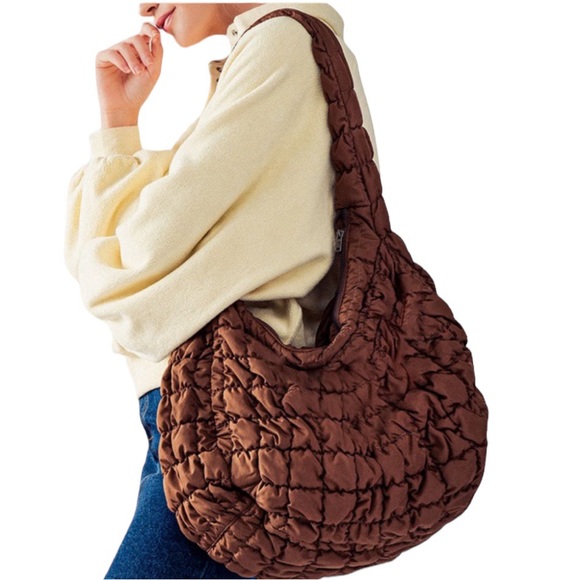 Handbags - NWT ♥️Lightweight Brown Nylon Quilted Puffer Tote Bag NWT